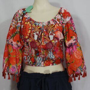 NWT Antica Santoria By Giacomo Cinque Cropped top  Bell Sleeves Tassels    S/M